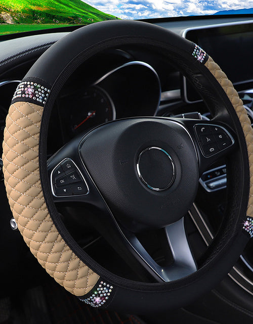 Load image into Gallery viewer, Leather Embroidered Three-dimensional Color Diamond-embedded Car Steering Wheel Cover Without Inner Ring
