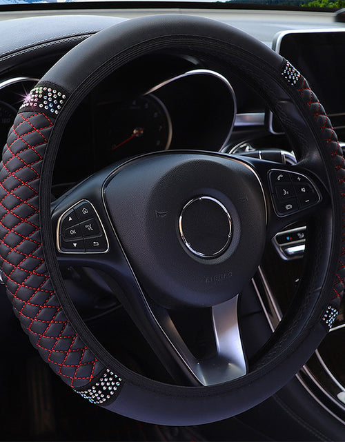 Load image into Gallery viewer, Leather Embroidered Three-dimensional Color Diamond-embedded Car Steering Wheel Cover Without Inner Ring
