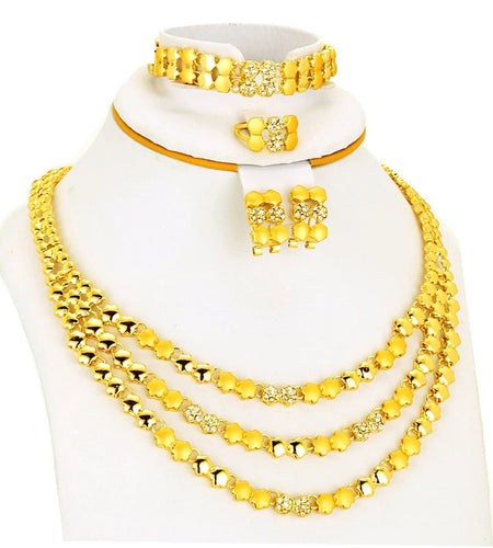 Dubai Jewelry Set Women's Gold Necklace Earrings