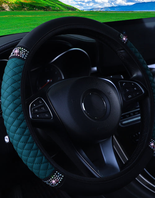 Load image into Gallery viewer, Leather Embroidered Three-dimensional Color Diamond-embedded Car Steering Wheel Cover Without Inner Ring
