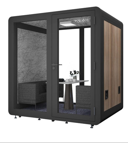 Mobile Soundproof Office Pod for 4–6 People  Portable Acoustic Meeting Room with Ventilation, LED Lighting, USB Ports & Wheels