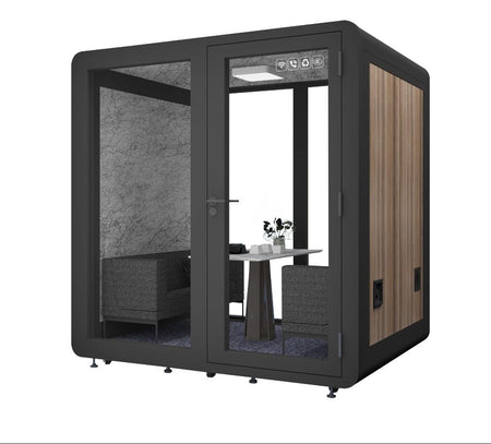 Mobile Soundproof Office Pod for 4–6 People  Portable Acoustic Meeting Room with Ventilation, LED Lighting, USB Ports & Wheels