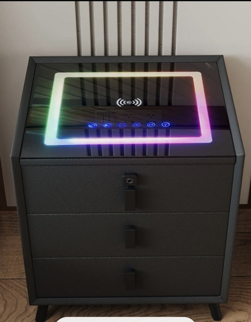 Load image into Gallery viewer, 2 Smart Nightstand with Wireless Charging, 4 Bluetooth Speakers, LED Lights, Fingerprint Lock, 3 Drawers
