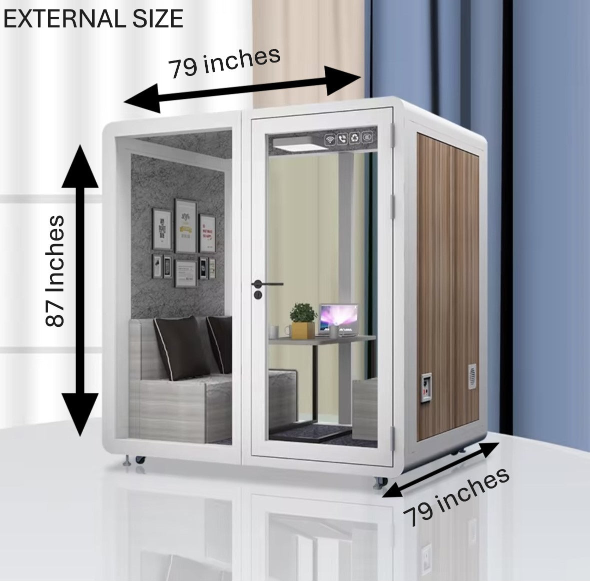 Sound Proof Mobile Office Pod Booth, Best for 4-6 People, Glass Door LED Lights, Includes Furniture & Table. Best for Private Meeting, Office, Phone Call, Piano, Study, Sleep & More (Large White)