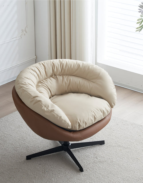 Load image into Gallery viewer, Swivel Barrel Accent Chair , Comfy Round Sofa Chair with Plump Seat, Detachable Cushion for Living Room, Two Tone ( Brown and Beige Gray )
