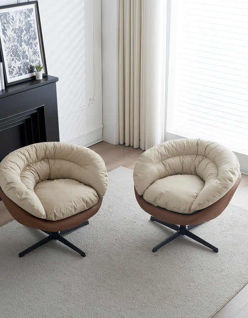 Load image into Gallery viewer, Swivel Barrel Accent Chair , Comfy Round Sofa Chair with Plump Seat, Detachable Cushion for Living Room, Two Tone ( Brown and Beige Gray )
