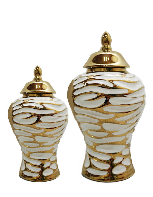 Load image into Gallery viewer, Charming White and Gold Ginger Jar with Removable Lid
