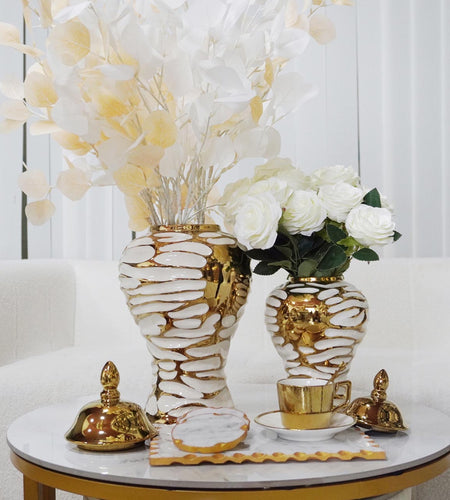 Charming White and Gold Ginger Jar with Removable Lid