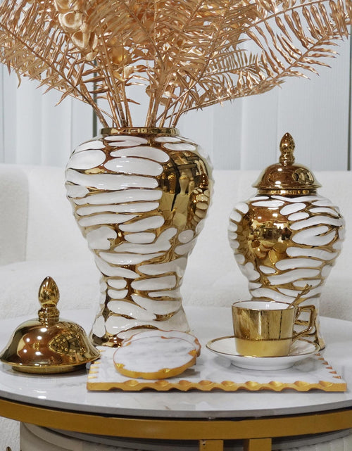 Load image into Gallery viewer, Charming White and Gold Ginger Jar with Removable Lid

